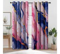 Blackout Curtains Abstract Marble Fluid Art Printed, Thermal Insulated Noise Reducing Opaque Curtains for Bedroom 90 inch - Dark Blue Pink Sliding Curtain 2 Panels with Eyelets