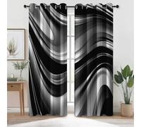 Blackout Curtains Abstract Wavy Stripes Digital Art Printed, Thermal Insulated Noise Reducing Opaque Curtains for Bedroom 54 inch - Dark Gray Sliding Curtain 2 Panels with Eyelets
