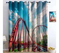 Blackout Curtains Amusement Park Roller Coaster Energy Saving Decorative Darkening Blue Red Opaque Panel Curtains for Decoration Living Dining W 46" x L 54" (2 Panels)