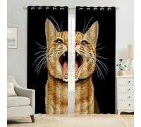 Blackout Curtains Animal tabby cat Microfiber Eyelet Drapes for Kids Bedroom, Super Soft Noise Reducing, Set of 2 Panels W 27.5" x L 63"