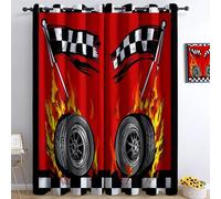 Blackout Curtains Anime Wheels Flame Red Printed Thermal Curtains Soft Texture Energy Saving, Eyelet Curtains for Bedroom Living Room Home Decoration W 46" x L 72" (2 Panels)