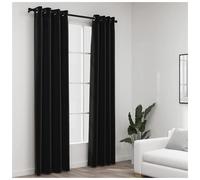 Blackout Curtains Anthracite 140x245cm 2pc Linen-Look Polyester Thermal Grommets