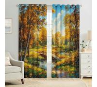 Blackout Curtains Autumn scenery with small river and trees Eyelet Room Darkening Drapes Light Blocking Window Panels Kids Boys Girls Bedroom Living Room 2 Panels W 43" x L 84.6"