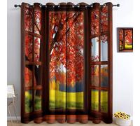 Blackout Curtains - Beautiful View Outside The Window Thermal Insulated Room Darkening Window Drapes Red, for Nursery Baby Bedroom Playroom 2 Panels, 66 x 72 Inch