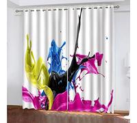 Blackout Curtains Bedroom 2x66x90 Inch 2 Panels With Eyelet, 3D Multi-Coloured Paint Art Print Curtain Soft Thermal Insulated Drapes For Windows, Curtains For Living Room For Kids, Noise Reducing