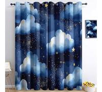 Blackout Curtains Bedroom 46” W x 54” L x 2, Watercolor Painting Cloud Star Printing Thermal Insulated Curtains, for Kids Room Living Room Decorate, Watercolor Clouds Polyester Washable Curtain