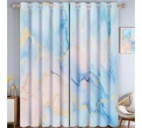 Blackout Curtains Bedroom, Black Out Curtain Watercolor Abstract Thermal Insulated Eyelet Top, Blue Gold Marble Window Treatments for Living Room Nursery, W 66" x L 72" 2 Panels Home Decor