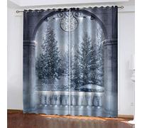 Blackout Curtains Bedroom Super Soft Thermal Insulated Curtains Blackout Eyelet Blackout Curtains For Living Room 83 Inch Drop 3D Printing Winter Snow Scene Pattern, 2 Panels
