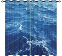 Blackout Curtains Bedroom W 36" x L 84" (2 Panels), Rough Ocean Landscape Thermal Insulated Eyelet Top Curtain for Living Room, Blue Short Drapes Window Home Decoration