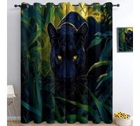 Blackout Curtains Bedroom W 66" x L 72" x 2, Jungle Leaf Animal Print Leopard Printing Thermal Insulated Curtains, for Kids Room Living Room Decorate, Green Polyester Washable Panels