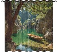 Blackout Curtains Bedroom W 66" x L 90" (2 Panels), Mountain And Water Secrets Thermal Insulated Eyelet Top Curtain for Living Room, Natural Scenery Short Drapes Window Home Decoration