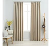 Blackout Curtains Beige 140x175 cm 100% Polyester Thermal Eyelet Pair Thick UK