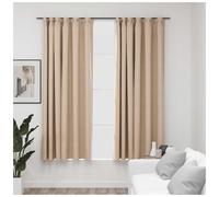 Blackout Curtains Beige 140x175 cm Linen-Look 100% Polyester, 2pcs with Hooks