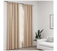 Blackout Curtains Beige 140x225 cm Linen-Look 100% Polyester 2pcs with Hooks Set