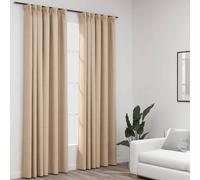 Blackout Curtains Beige 140x245 cm Linen-Look 100% Polyester Metal Hooks 2pc Set