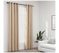 Blackout Curtains Beige 140x245cm 2pcs Linen-Look 100% Polyester Grommet Thermal
