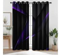 Blackout Curtains Black Eyelet Printed Curtain Modern Abstract Art Geometric Pattern Soft Thermal Insulated Energy Saving Curtain for Living Room Bedroom Decoration, W52 x L72 Inch (2 Panels)