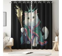Blackout Curtains Black Window Drapes with Fun Animals Cat Printed Thermal Insulated Window Curtain Panels Adjustable Thermal Insulated Noise Reducing Curtains of 90 x 108 Inch