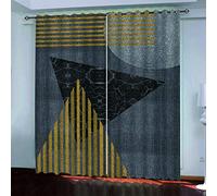 Blackout Curtains Blackout Curtains 3D Retro Geometric Triangle Print Pattern Energy Saving & Noise Reducing, Curtain Thermal Insulated, Grommet Window Drape 2 Pc 55x94Inch For Living Room Bedroom