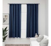 Blackout Curtains Blue 140x175 cm 100% Polyester Linen-Look with Metal Hooks