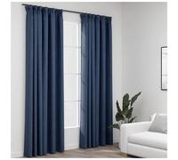 Blackout Curtains Blue 140x245 cm Linen-Look 100% Polyester with Hooks 2pcs Home