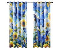 Blackout Curtains Blue Butterfly Yellow Thermal Eyelet Blackout Curtains For Living Room Reduce Noise Black Out Curtain Bedroom Curtains Eyelet Durable Polyester Sitting Room Curtin 2x75x166