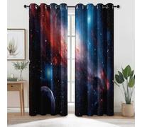 Blackout Curtains Blue Red Eyelet Printed Curtain Fantasy Galaxy Universe Pattern Soft Thermal Insulated Energy Saving Curtain for Living Room Bedroom, W52 x L72 Inch (2 Panels)