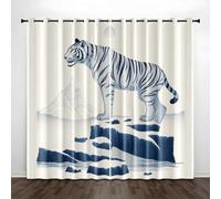 Blackout Curtains Blue White Tiger Living Room Curtains for Bedroom Polyester Washable Thermal Insulated Noise Reducing with Eyelets Door Curtain 2 Panels 2x140x250 cm