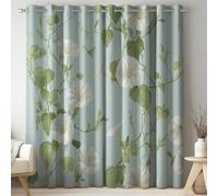 Blackout Curtains Blue Window Drapes with Fresh Plants Morning Glory Printed Thermal Insulated Window Curtain Panels Adjustable Thermal Insulated Noise Reducing Curtains of 90 x 72 Inch