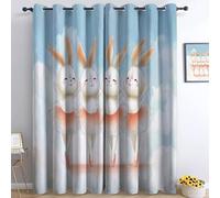 Blackout Curtains Cartoon Ballet-Dancing Rabbit 46” W x 72” L (2 Panels), for Bedroom Living Room Darkening Grommet Eyelet Window Drapes White Thermal Insulated Polyester Curtains