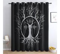 Blackout Curtains Celtic Tree of Life Curtain Blackout, Yggdrasil Black and White Curtains 42x63, Living Room & Bedroom Decor Drapes, Thermal Insulated Eyelet Window Treatments 63 Drop, 2 Panels