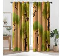 Blackout Curtains Chinese Art Style Plants Willow Theme, Pink Green Thermal Insulated Noise Reducing Eyelet Curtain for Bedroom - 72 inch Opaque Drop Curtains Sets 2 Panels
