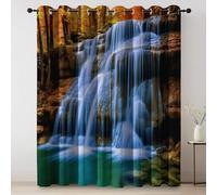 Blackout Curtains Colorful, Nature Waterfall Rocks Autumn Leaves Printed, Thermal Insulated Curtains for Bedroom, Eyelet Window Treatments for Living Room, Grommet Drapes 2 Panels 30 × 65 Inch