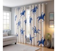 Blackout Curtains Cowboy Riding A Horse Western Elements Thermal Insulated Energy Saving Eyelet Room Darkening Curtains for Bedroom W 46" x L 90" (2 Panels) Decorative Drapes Blue Beige