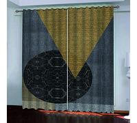 Blackout Curtains Curtains For Bedroom 3D Retro Golden Geometry Pattern Print Blackout Window Eyelet Top Drapes, Set Of 2 Panels 110x62Inch Curtain Thermal Insulated For Living, Kids, Super Soft