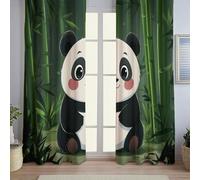 Blackout Curtains Cute Panda Bamboo Print, Cartoon Style Soft Window Drapes Room Darkening Thermal Insulation Curtains and Drapes with Grommets W 46" x L 54" (2 Panels) for Living Room Bedroom