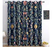 Blackout Curtains Dark Blue for bedroom, Floral Elegance Wildflowers Art Print Thermal Insulated Window Drapes For Living Room Kitchen Playroom, W 66" x L 72" (2 Panels) Soundproof Eyelet Curtain