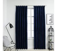 Blackout Curtains Dark Blue Velvet 100% Polyester 140x225cm 2pcs with Hooks Room
