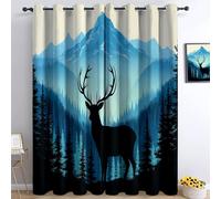 Blackout Curtains - Deer Lost In The Trees Thermal Insulated Room Darkening Window Drapes Blue, for Nursery Baby Bedroom Playroom 2 Panels, 46 x 90 Inch