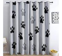 Blackout Curtains Dog Paw Print Grey Black, Cute Pet Paw Pattern Eyelet Drapes, Animal Print Thermal Insulated Panels 46 x 54 Inch (2 Panels) for Kids Bedroom Nursery