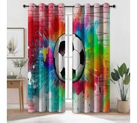 Blackout Curtains Doodle Art Sports Football Printed, Thermal Insulated Noise Reducing Opaque Curtains for Bedroom 54 inch - Colorful Sliding Curtain 2 Panels with Eyelets