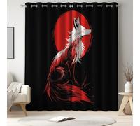 Blackout Curtains & Drapes for Bedroom, Living Room - 46 x 54 in (117 x 137 cm), 2 Panels, Thermal Insulated Microfiber Window Curtain with Eyelet Top, Black Red, Light And Shadow Fox