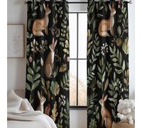 Blackout Curtains Drawing Fox Hare Pattern, Modern Thermal W 46" x L 54" (2 Panels) Curtain with Eyelet for Kids Boys Girls Teens Bedroom Living Room, Black Print Microfiber drapes