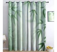 Blackout Curtains Dream Chinese Style Gradient Bamboo Leaves 3D Pattern Printed Eyelet Curtains For Boys Girls W 29.5" x L 65" (2 Panels) Kids Bedroom Thermal Insulated Window Curtain Green