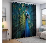 Blackout Curtains Elegance Peacock Feathers Print for Bedroom Living Room Decoration, W 46" x L 54" (2 Panels) Thermal & Noise Reduce Opaque Curtains with Eyelet, Soft Drop Curtain Teal