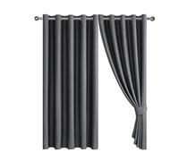 Blackout Curtains Embossed Leaf Jacquard - Polyester Room Darkening Eyelet Grommet Panels, Thermal Insulated Solid Foliage Pattern with Tiebacks Included (Charcoal, 66" x 72" (168 x 183 cm))