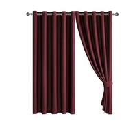 Blackout Curtains Embossed Leaf Jacquard - Polyester Room Darkening Eyelet Grommet Panels, Thermal Insulated Solid Foliage Pattern with Tiebacks Included (Burgundy, 66" x 72" (168 x 183 cm))