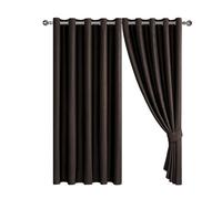 Blackout Curtains Embossed Leaf Jacquard - Polyester Room Darkening Eyelet Grommet Panels, Thermal Insulated Solid Foliage Pattern with Tiebacks Included (Coffee, 66" x 72" (168 x 183 cm))