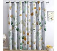 Blackout Curtains Eyelet Cream Watercolor Eucalyptus Leaves Elegant Thermal Insulated & Soundproof Printed Curtain Set, Darkening Drapes for Living Room Bedroom Window Decor, 2 Panels, W 29.5" x L 65"