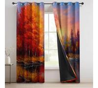 Blackout curtains Eyelet Curtains Autumn Landscape Orange Woods Print, Black Light Blocking Window Drapes W 46" x L 54" (2 Panels) for Kids Bedroom Living Room